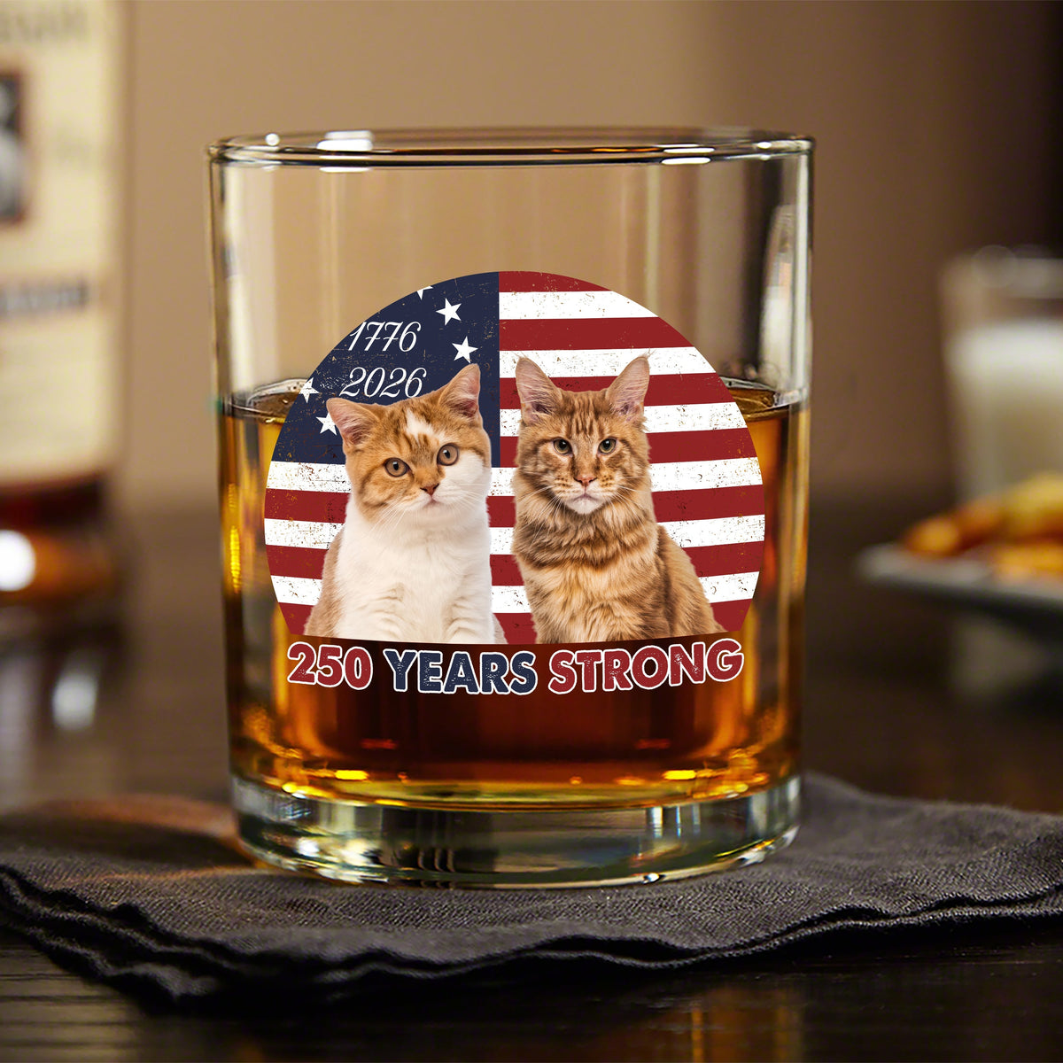 Custom Photo 250 Years Strong Dog Cat Vintage Retro Whiskey Glass HO82 901286