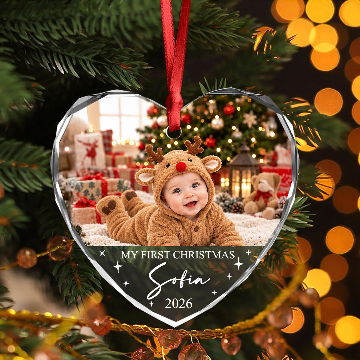 Personalized My First Christmas Heart Glass Ornament, Baby Keepsake Gift CH07 180718