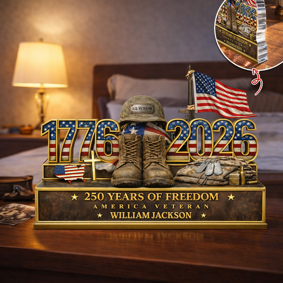 Personalized 250 Years Of Freedom 1776–2026 Acrylic Block Plaque - Veteran Gift, Patriotic Military Memorial Decor HO82 901854