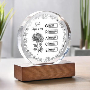 God Says I Am Name Letter In Bible Toile De Jouy Style Round Acrylic Frame Block HO82 894636