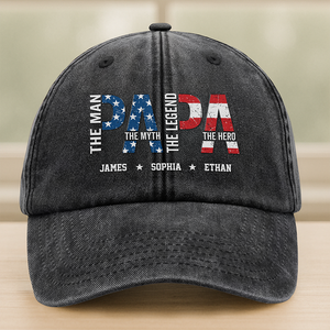 Papa The Man The Myth - Personalized Washed Denim Baseball Cap CH07 896016