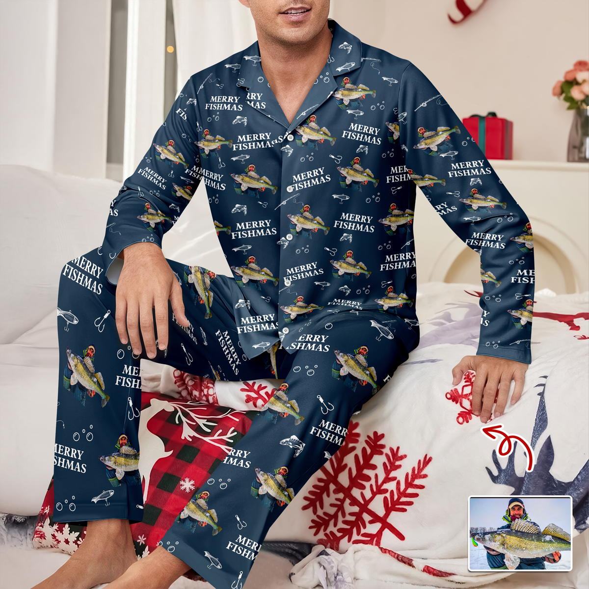 Custom Photo Merry Fishmas Pajamas Christmas Gift For Fishing Lovers, Fisherman HA75 898252