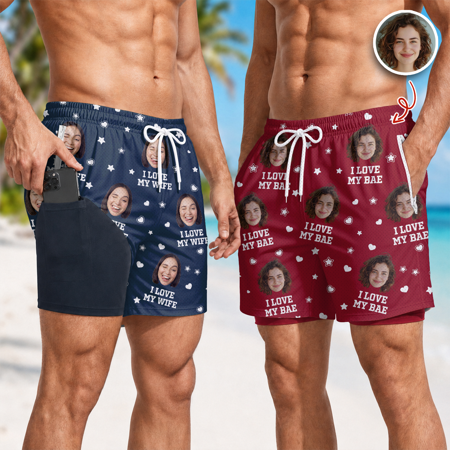 Custom Photo Funny I Love My Wife 2-in-1 Swim Trunks For Men TH10 170529