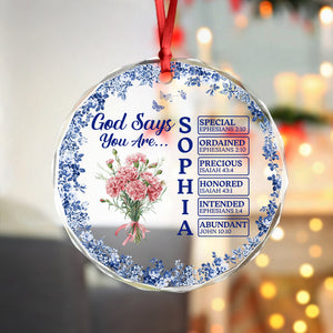 Personalized Name Letter God Says I Am Flower Toile De Jouy Style Glass Ornament LM32 895363