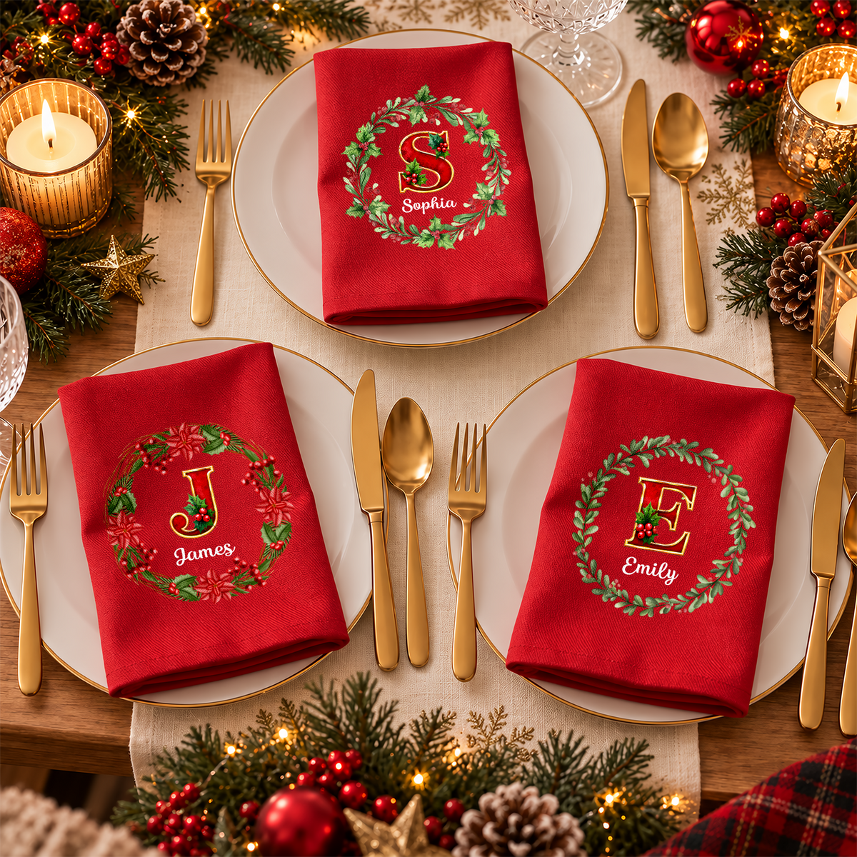 Personalized Initial Letter Christmas Reusable Cotton Napkin HO82 903724