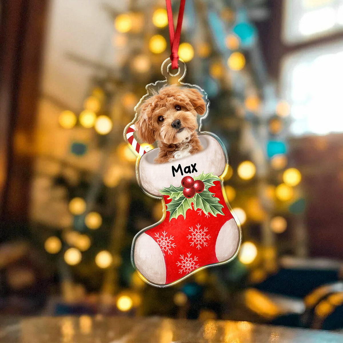 Custom Photo Peeking Dog On Christmas Stocking Personalized Acrylic Ornament Christmas Gift For Dog Lovers CH07 896280