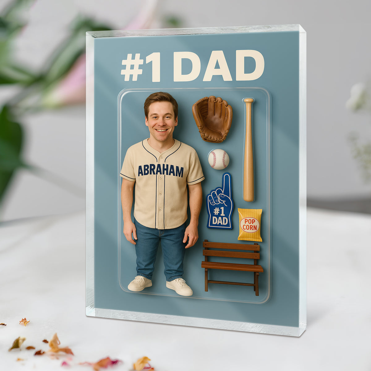 Custom Photo 3D Effect Baseball #1 Dad Acrylic Block Plaque, Unique Keepsake HO82 893908