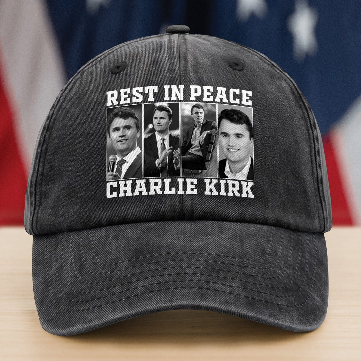 Rest In Peace For Charlie Kirk Memorial Washed Denim Baseball Cap HO82 65736
