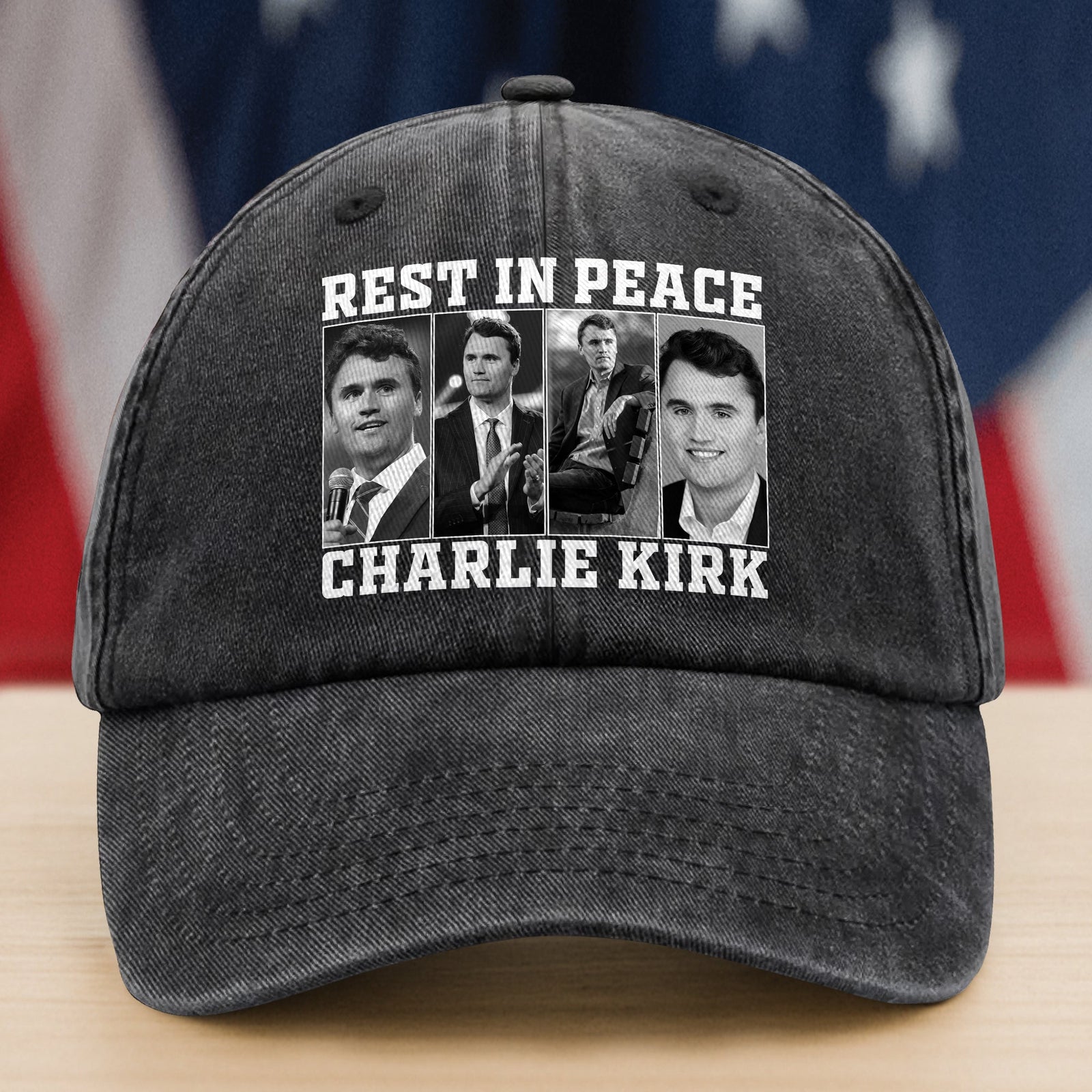 Rest In Peace For Charlie Kirk Memorial Washed Denim Baseball Cap HO82 65736