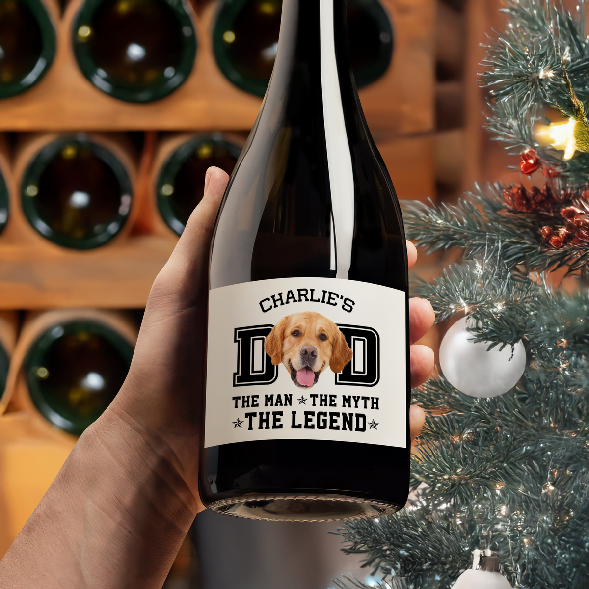 Custom Photo Dog Dad The Man The Myth The Snack Dealer Wine Label LM32 893887