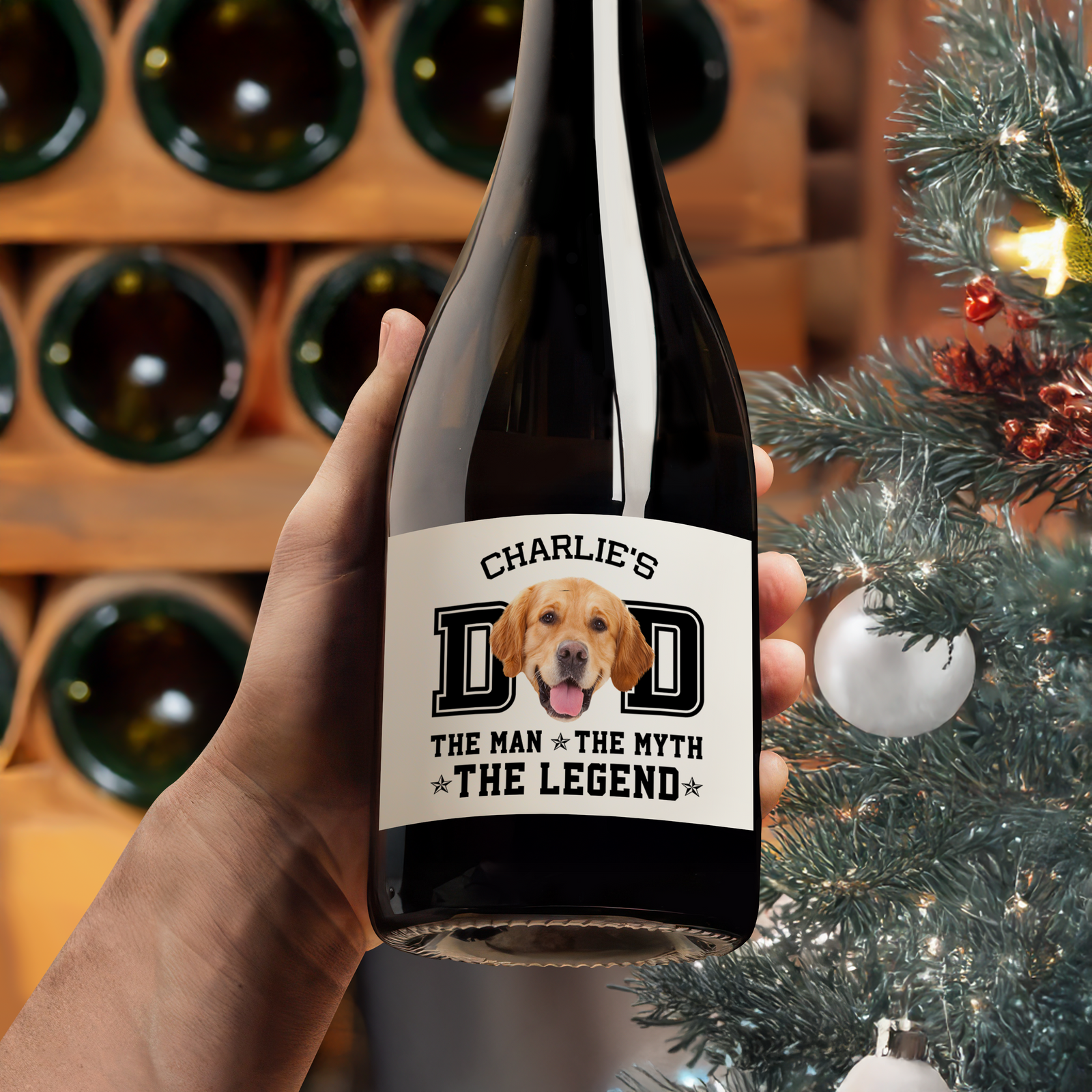 Custom Photo Dog Dad The Man The Myth The Snack Dealer Wine Label LM32 893887