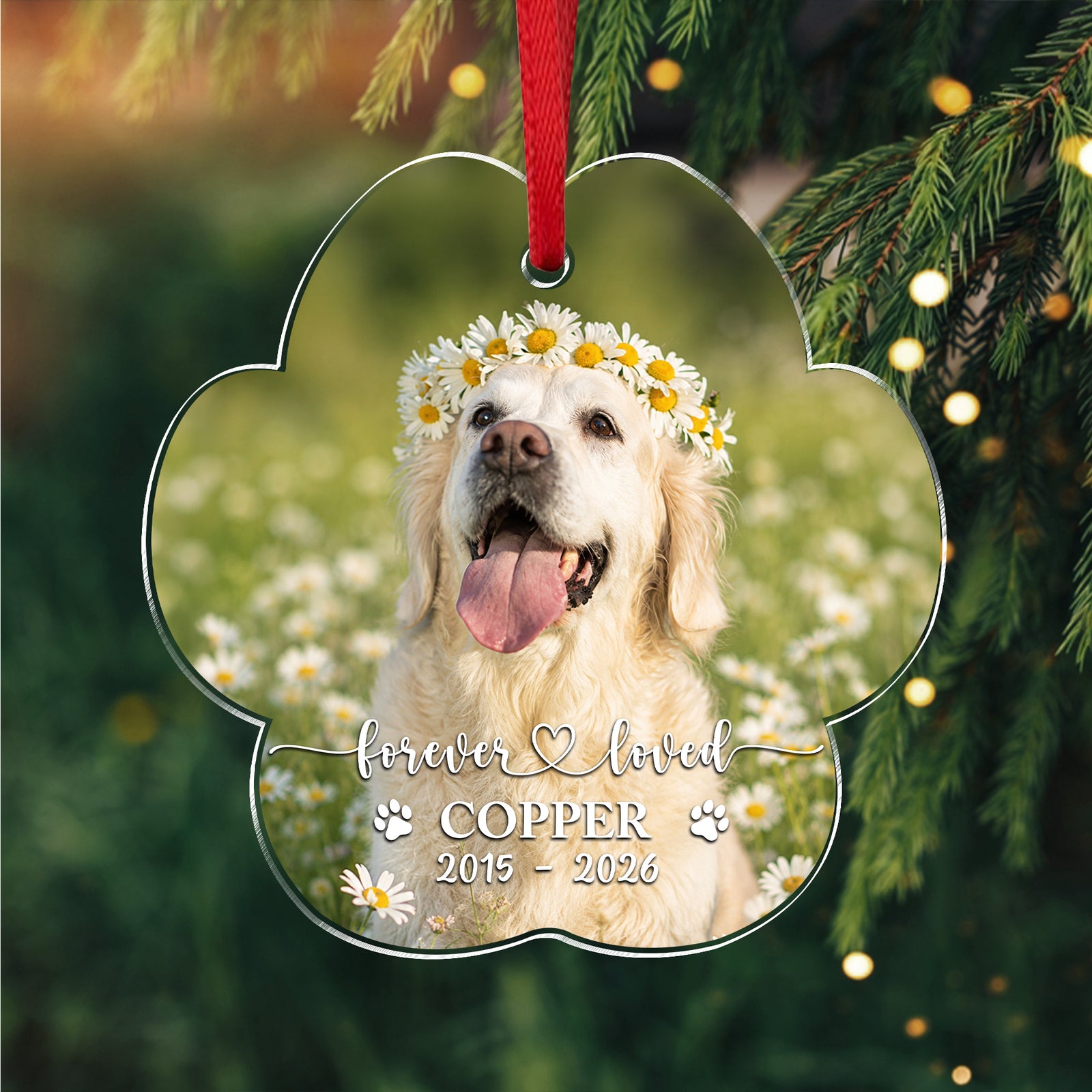 Custom Photo Forever Heart Memorial Acrylic Ornament, Pet Memorial Gift For Dog & Cat Lovers CH07 180372