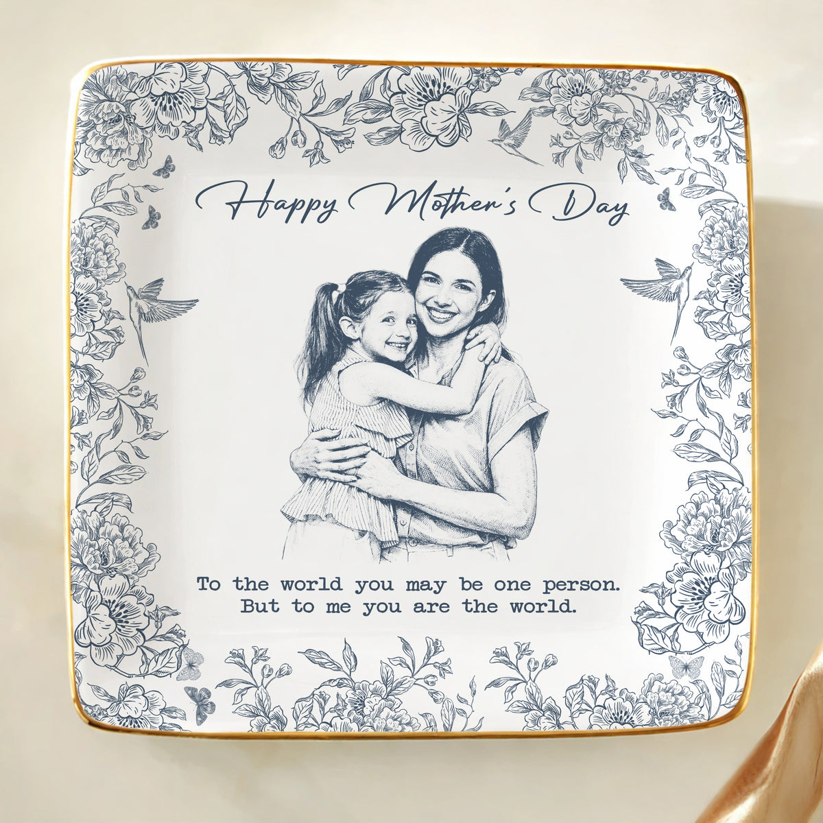 Custom Photo Pencil Sketch Happy Mother's Day To Mom Personalized Ring Dish HA75 920706