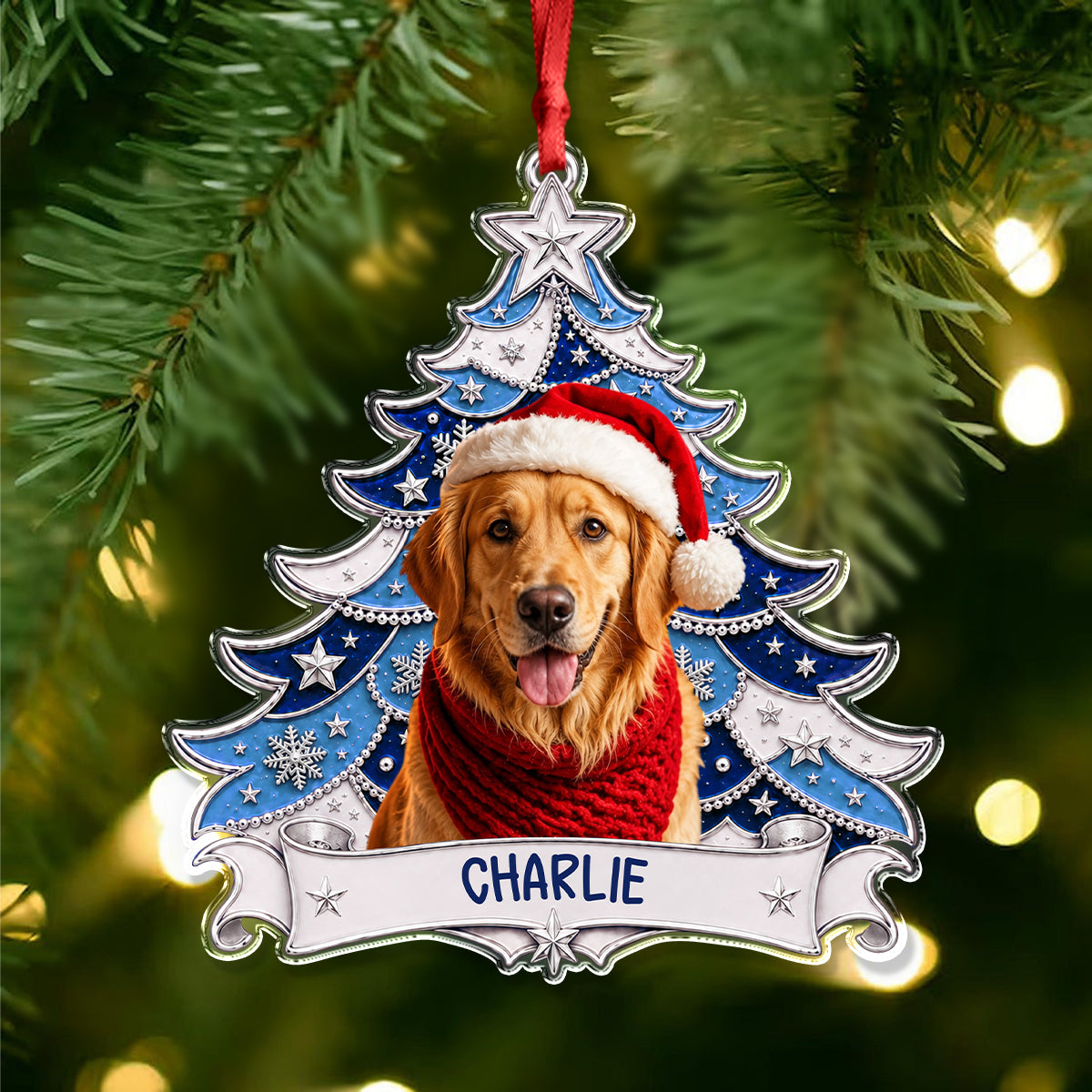 Custom Photo Christmas Tree Dog Acrylic Ornament - Gift For Dog Lovers HO82 903406