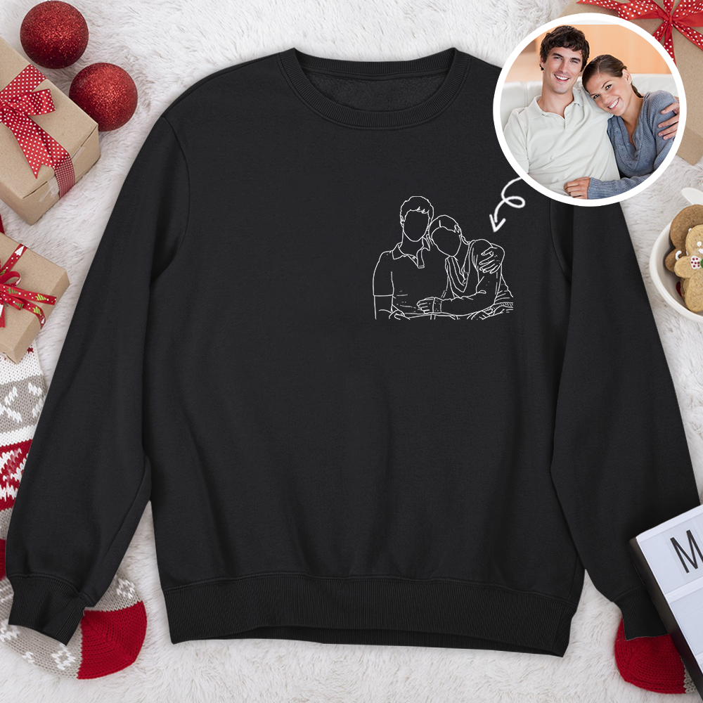 Custom Portrait Photo Drawing Style Couple Dark Shirt Gift For Valentine's Day HO82 900746