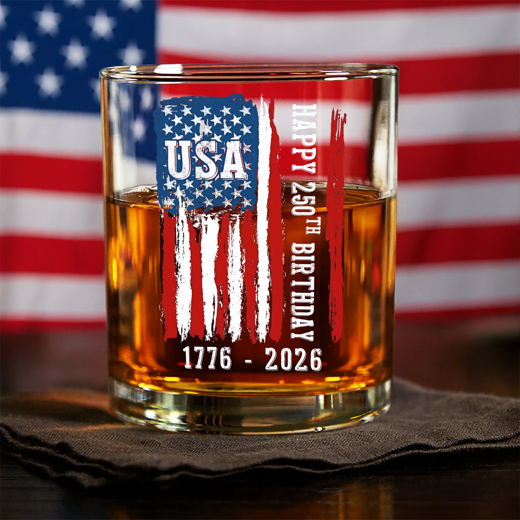 Happy 250th Birthday America Flag Patriotic Whiskey Glass LM32 895289