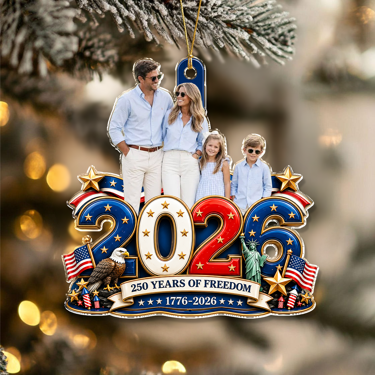 Custom Family Photo 250 Years Of Freedom 1776-2026 America Flag Acrylic Ornament LM32 669985