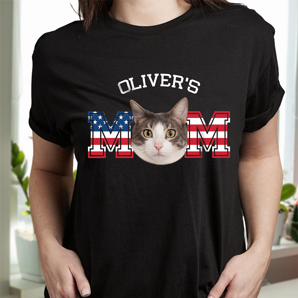 Custom Photo Cat - Cat's Dad US Flag Dark Shirt HA75 892424