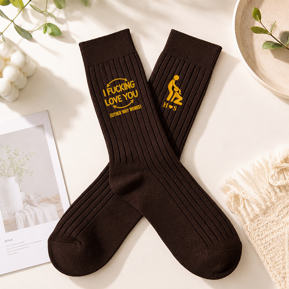 Personalized I F*cking Love You Either Way Works Embroidered Socks, Naughty Gifts For Him, Groom, Husband CH07 180680