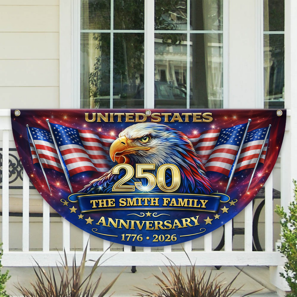 Personalized U.S 250th Anniversary with Family Name Non-Pleated Fan Flag CH07 911098