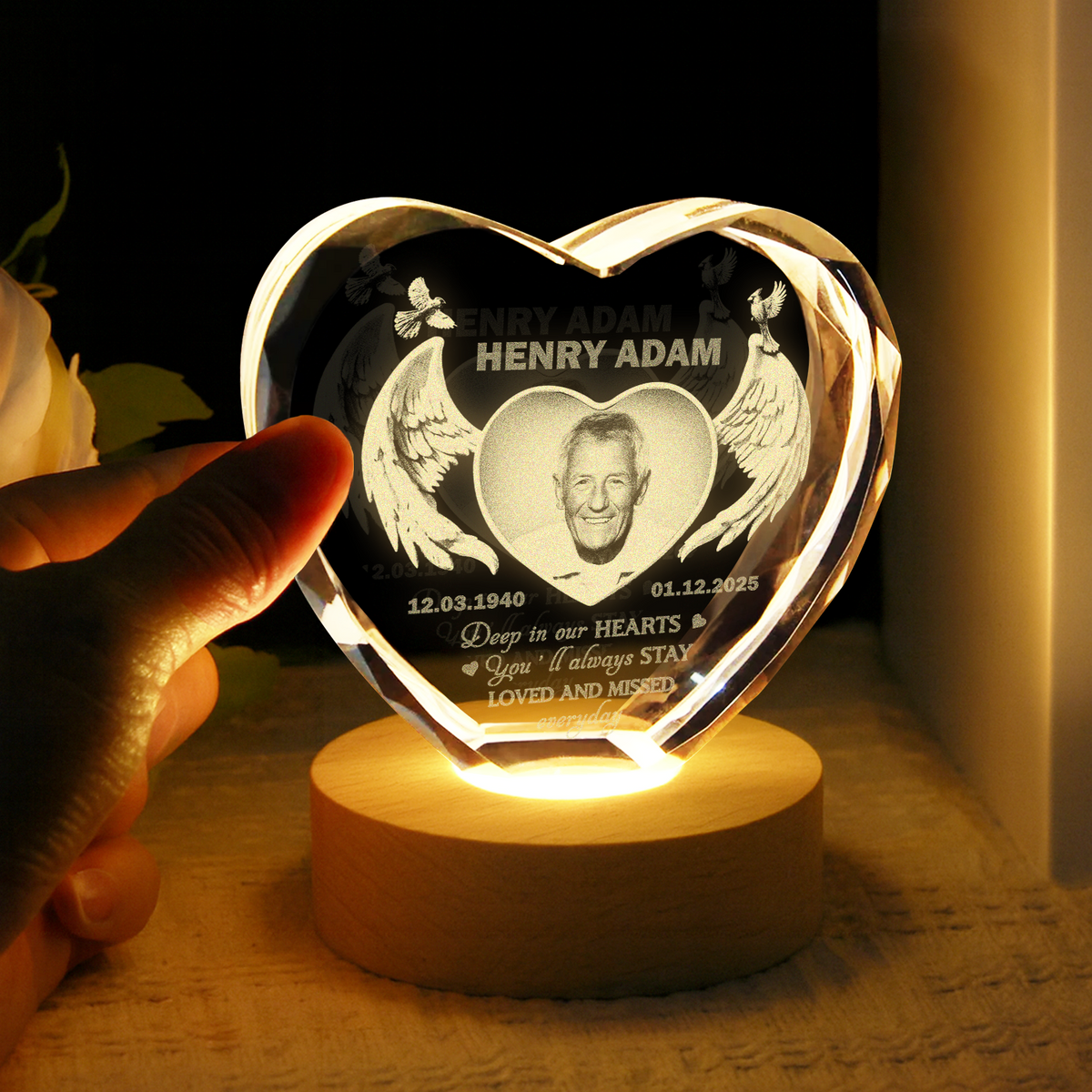 Personalized Deep In Your Hearts Engraved Crystal Photo With Light Memorial Gift LM32 897891