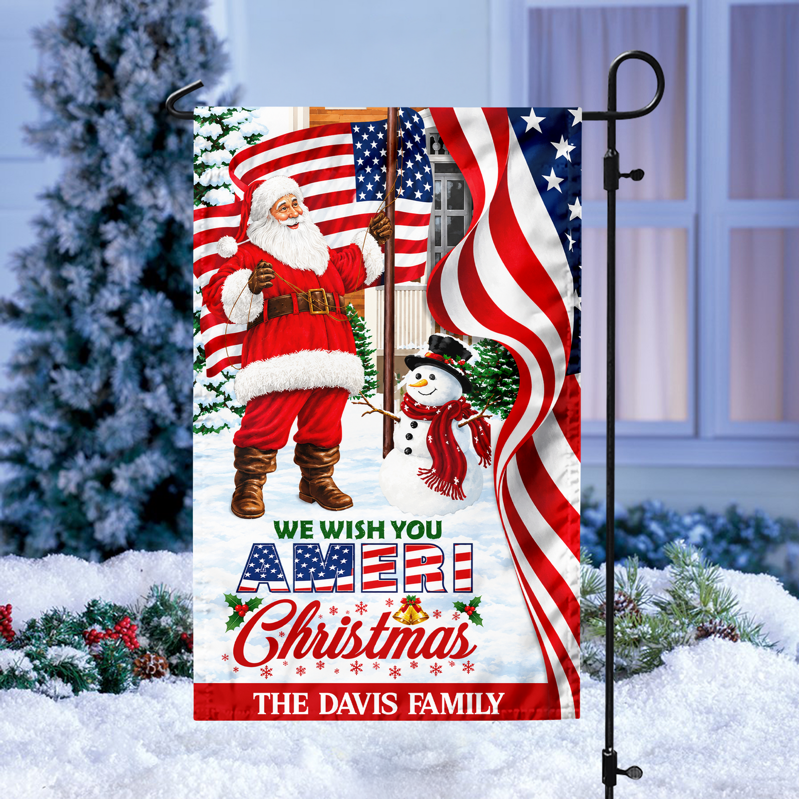 Custom Family Name We Wish You Ameri Christmas Garden Flag TH10 171065