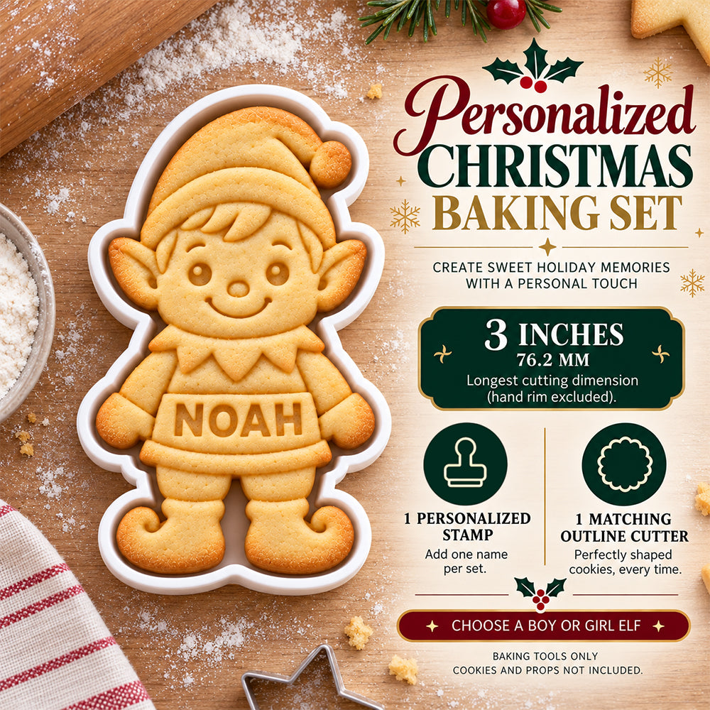 Custom Name Christmas Elf Cookie Cutter & Stamp, Christmas Baking Gift CH07 181102