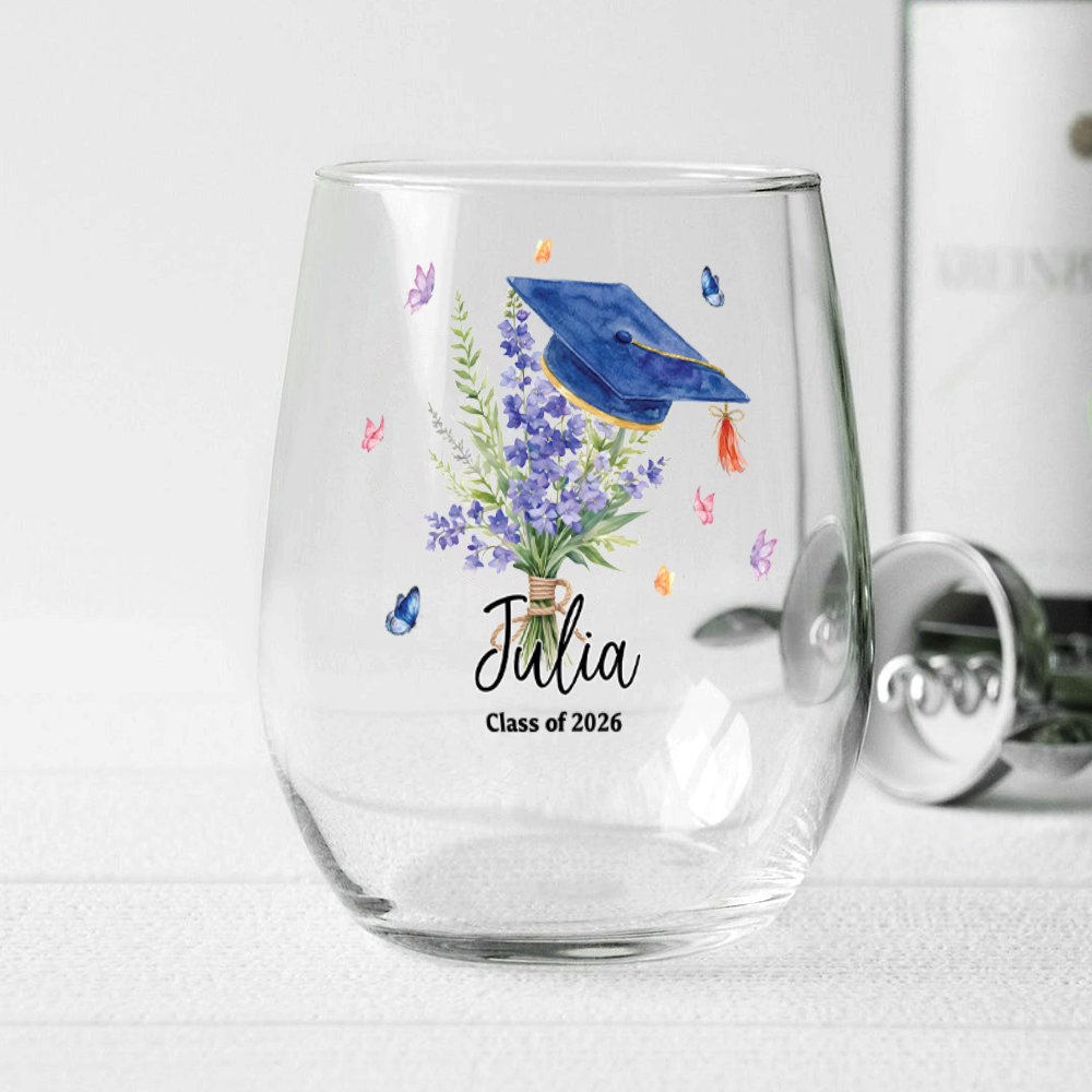 Personalized Graduation With Birth Flower Wine Glass HO82 901830