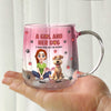 Personalized A Girl And Her Dog Pink Gradient Glass Mug - Gift For Dog Mom, Mother's Day HO82 901760