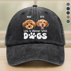 Custom Photo Life Is Better With Dogs Washed Denim Baseball Cap HA75 892582