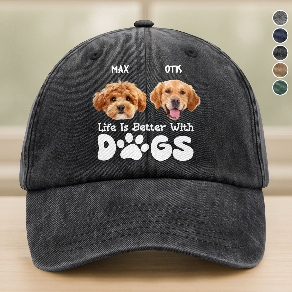 Custom Photo Life Is Better With Dogs Washed Denim Baseball Cap HA75 892582