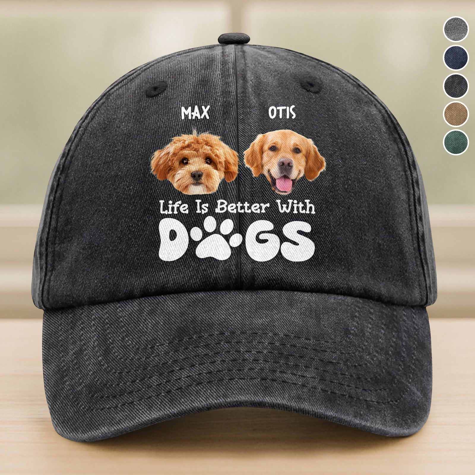 Custom Photo Life Is Better With Dogs Washed Denim Baseball Cap HA75 892582
