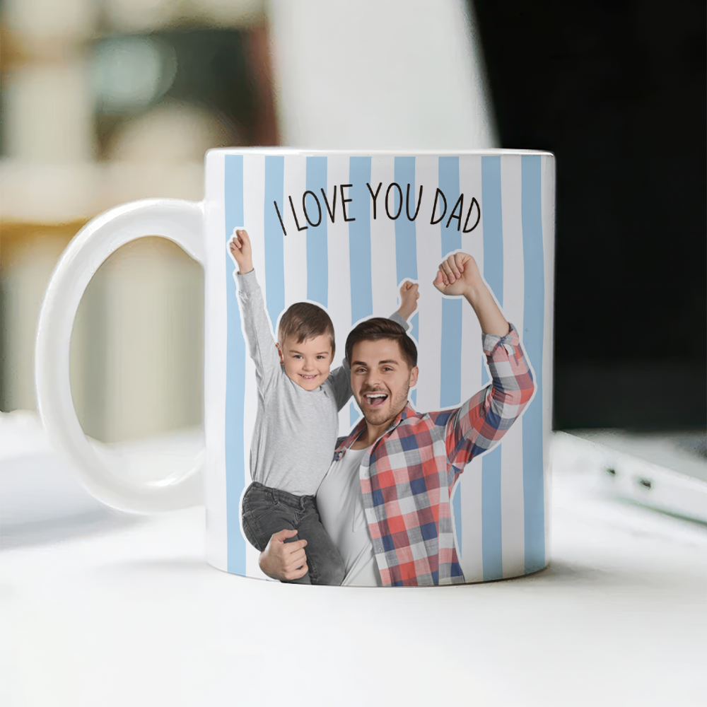 Custom Photo Daddy With Baby Striped Mug for Dad - Father's Day Gift, New Dad Gift LM32 668931