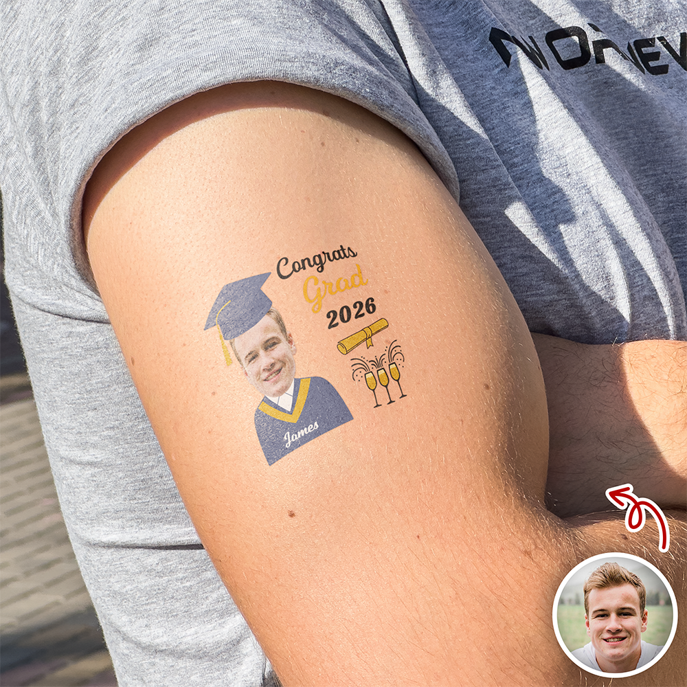 Custom Funny Face Congrats Grad 2026 Tattoos Graduation Day Party Decor HA75 920442