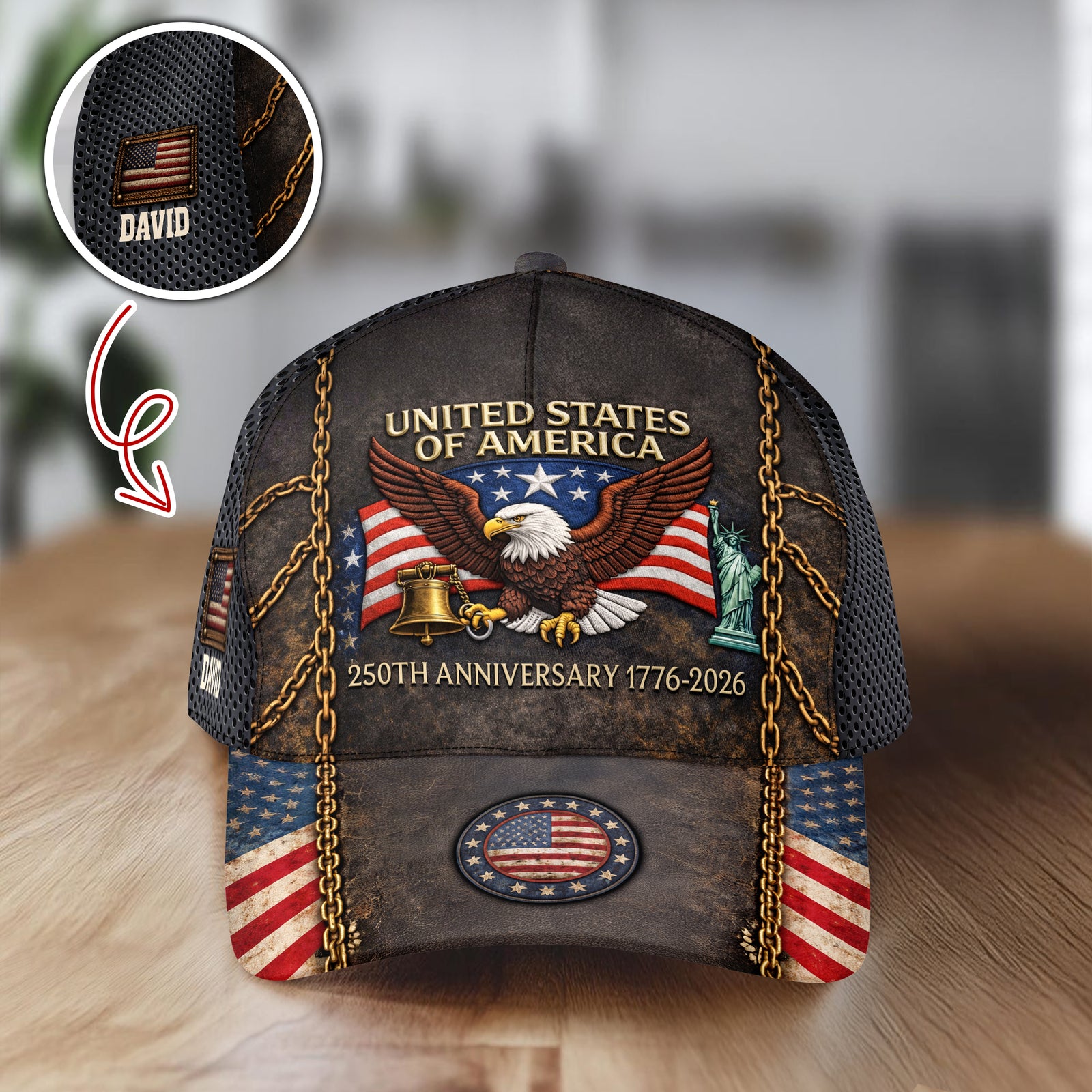 Custom Name USA 250th Anniversary Classic Cap 1776–2026 American Eagle Cap, Patriotic Gift CH07 899876