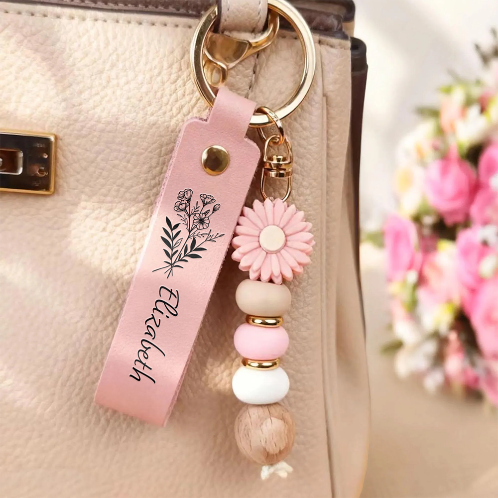 Custom Name with Floral Beaded Keyring Girls, Flower Girl Gift, Christmas Gift, Birthday Gift LM32 669897
