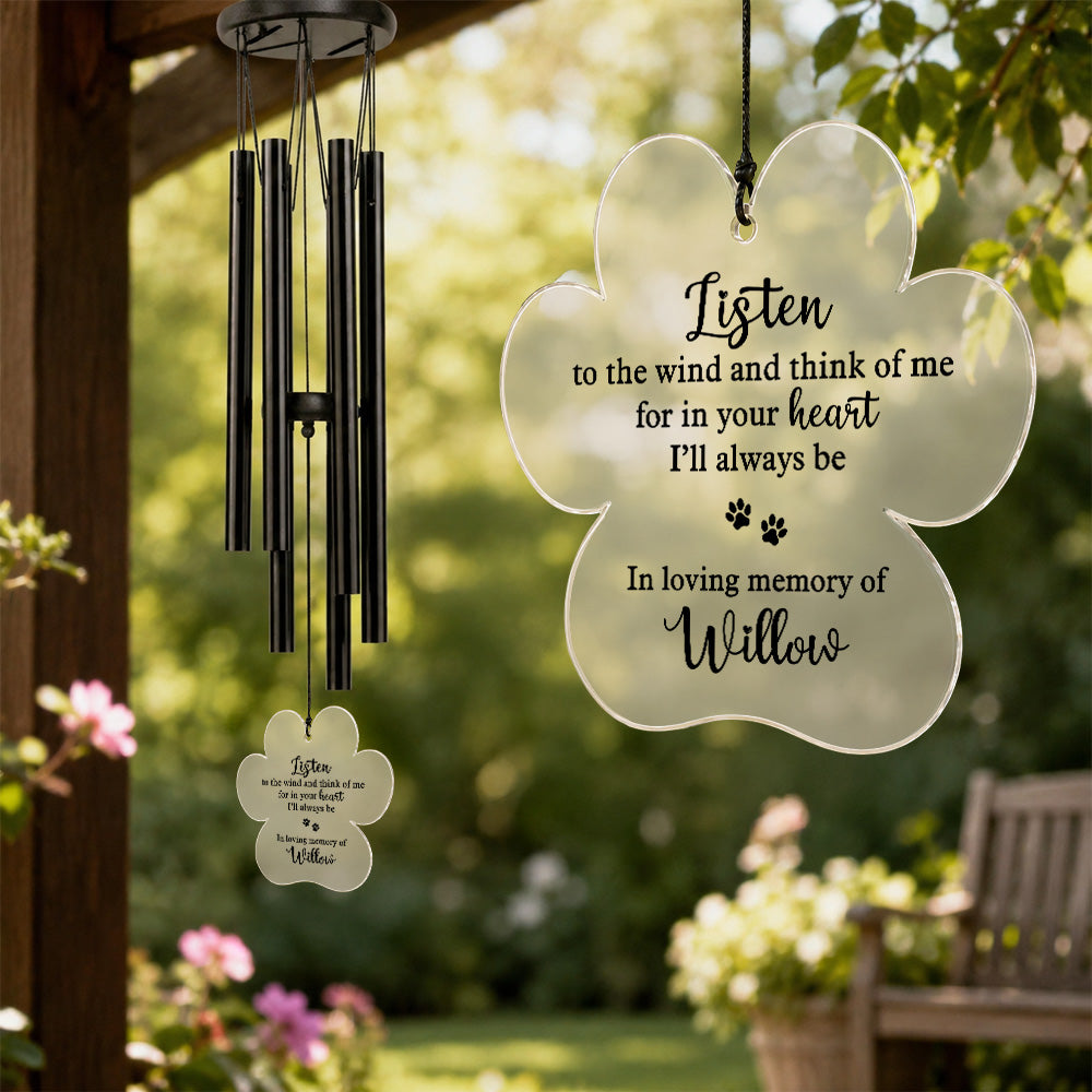 Custom Pet Memorial Acrylic Wind Chime – Personalized Paw Print Sympathy Gift LM32 669435