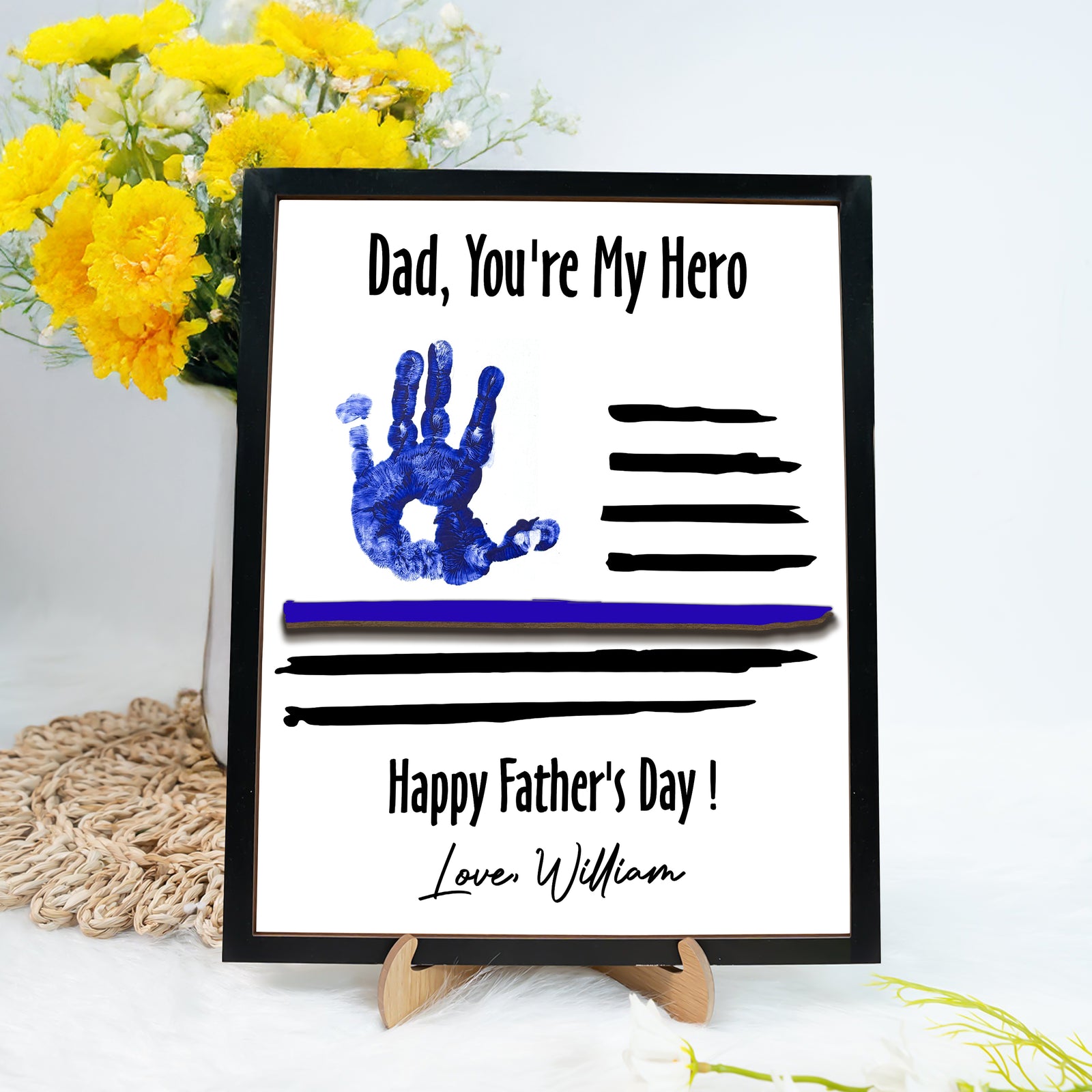 Custom Kid Hand Down Thank To Dad 2-Layered Wooden Plaque With Stand LM32 893555