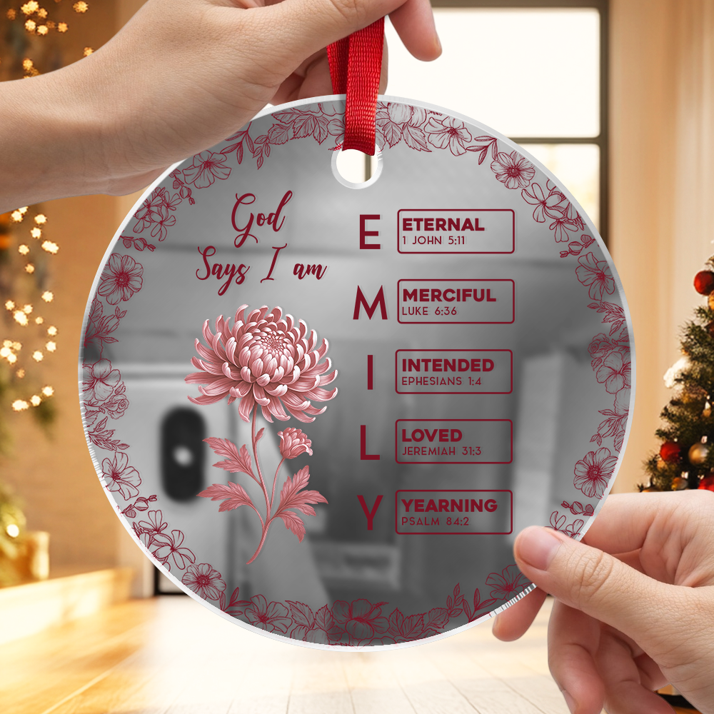 God Says I Am Name Letter In Bible Birth Flower Toile De Jouy Style - Personalized Mirror Ornament TH10 894875