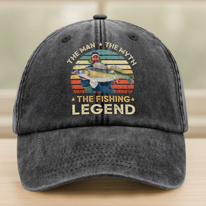 Custom Photo The Fishing Legend Washed Denim Baseball Cap HA75 892488