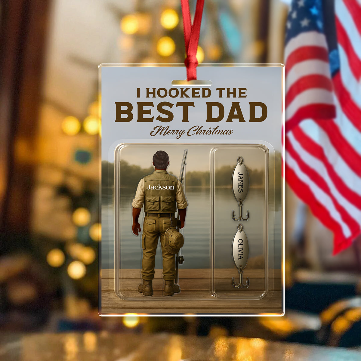 Personalized Hooked the Best Dad Ever Family Fishing Fun Acrylic Ornament LM32 895555