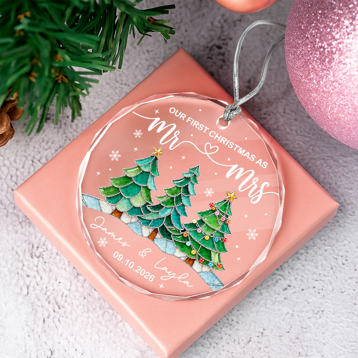 Personalized Our First Christmas As Mr & Mrs Glass Ornament Couple Christmas Gift LM32 669983