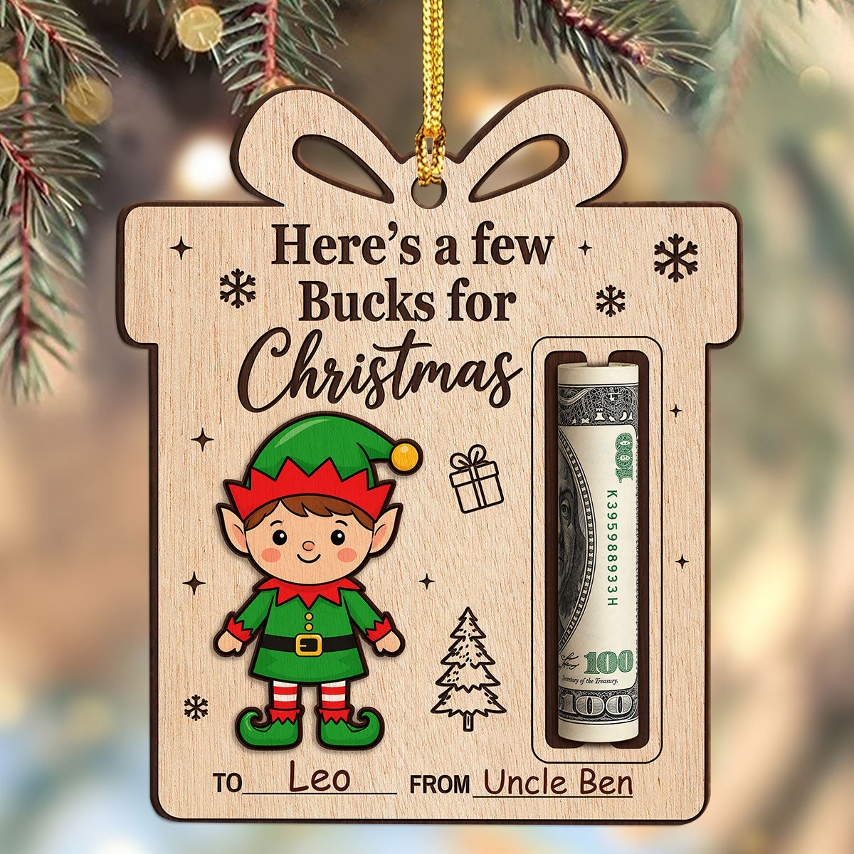 Personalized Here’s a Few Bucks for Christmas Wood Money Holder Ornament LM32 670069