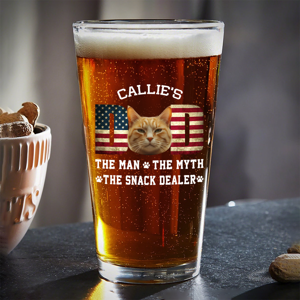 Custom Photo Cat Dad The Man The Myth American Flag Dad Beer Glass HA75 892404
