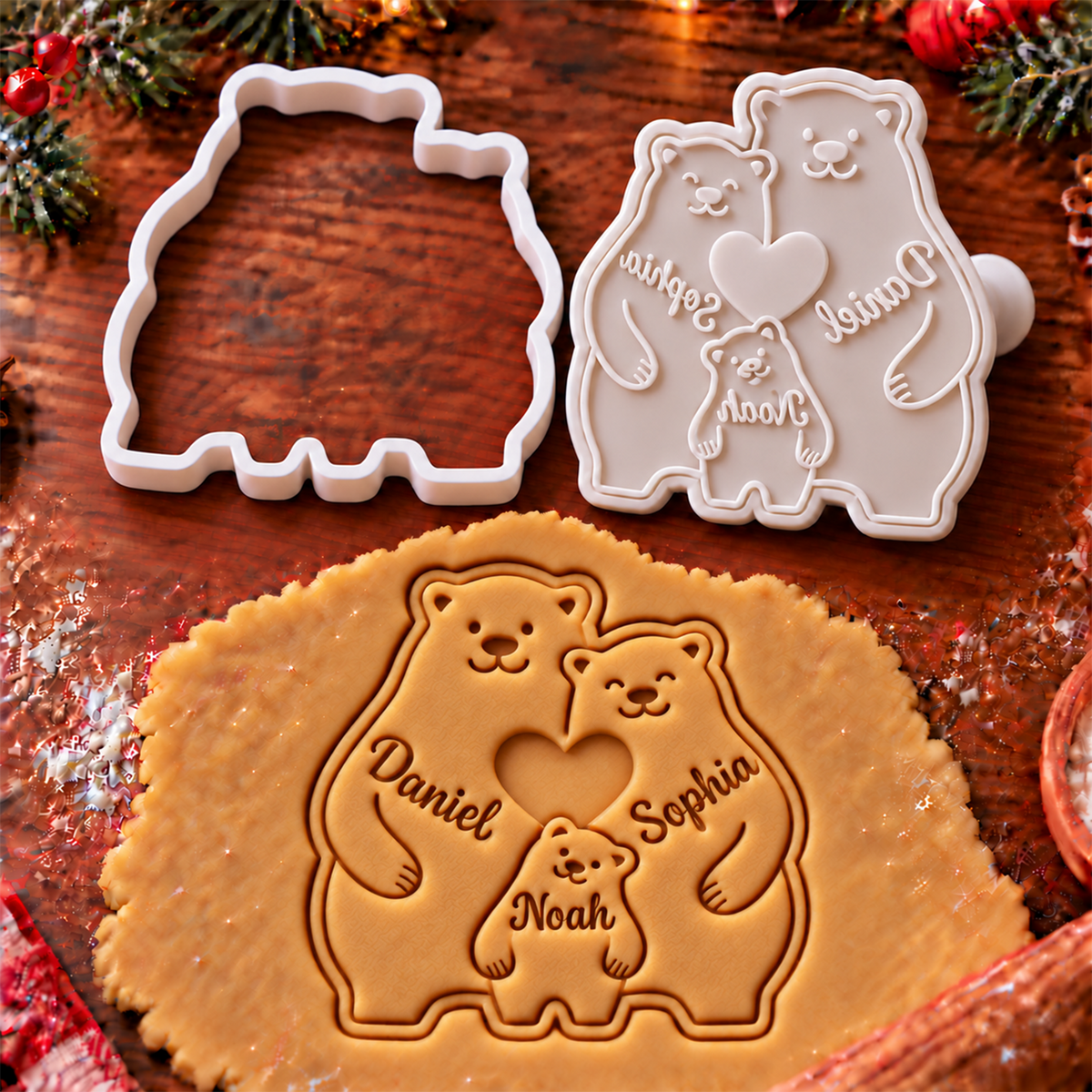 Personalized Family Bear Hug Cookie Cutter And Stamp, Holiday Baking Gift HO82 904194