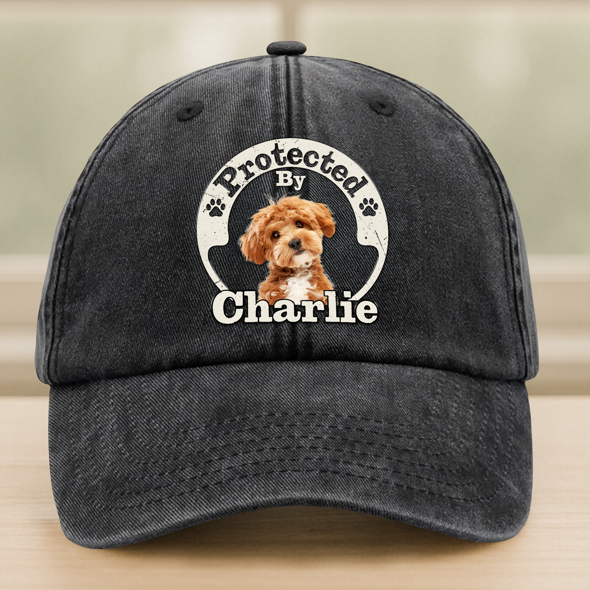Custom Photo Protected By Human Dog Washed Denim Baseball Cap HO82 894142