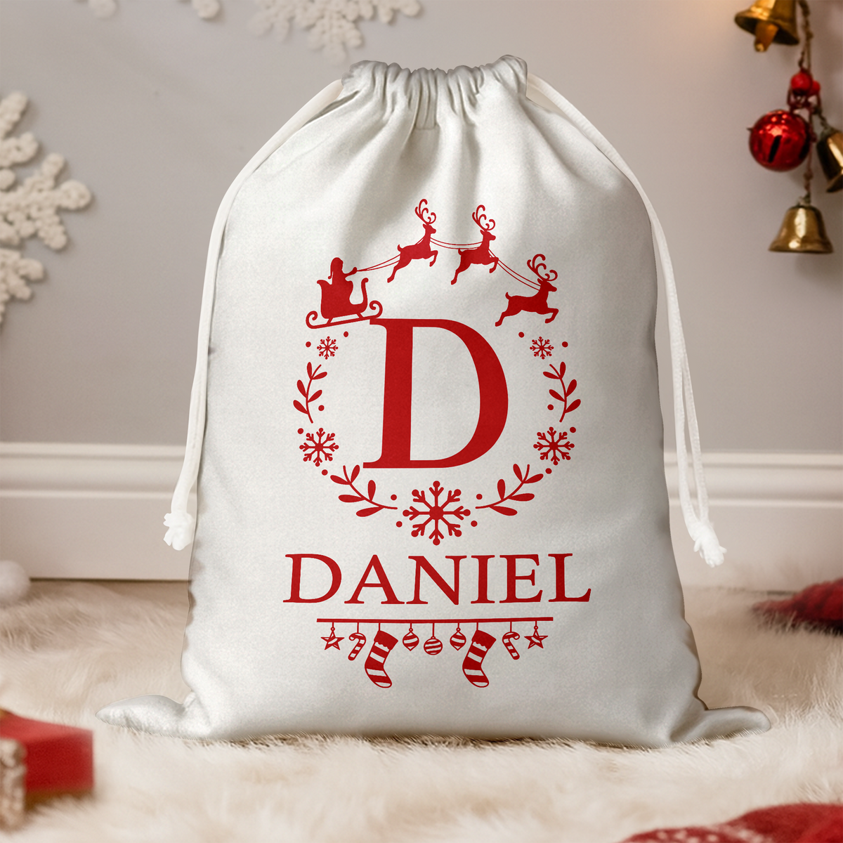 Personalized Name Santa Christmas Sacks, Christmas Holiday Gift Bag HO82 904120