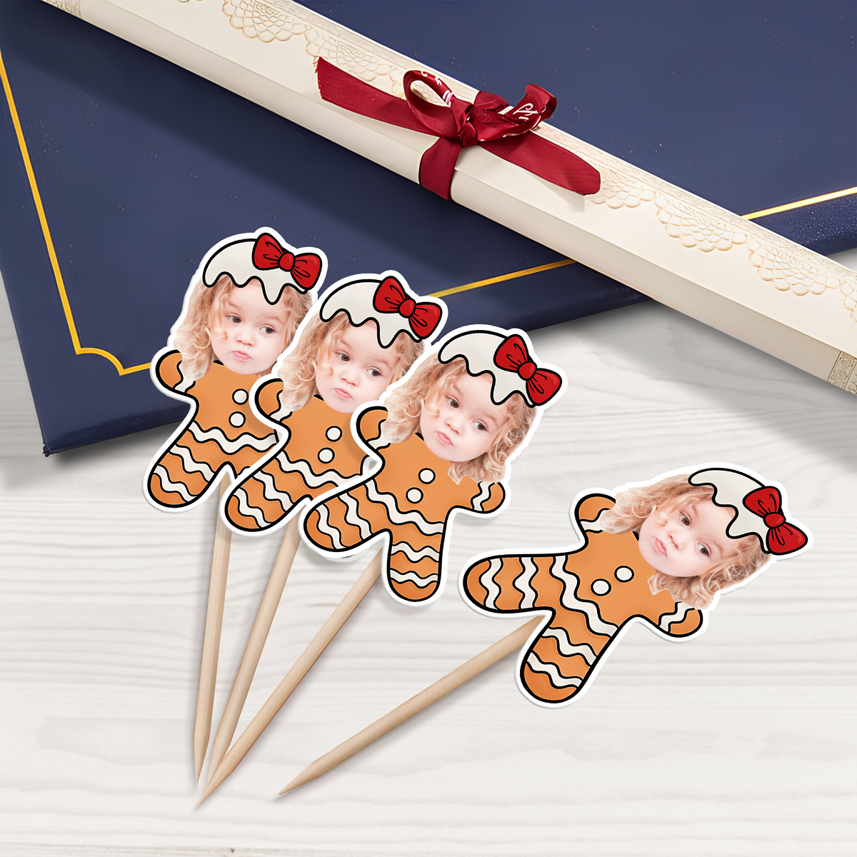 Custom Photo Cute Gingerbread Cupcake Topper Christmas Gift For Family CH07 896358