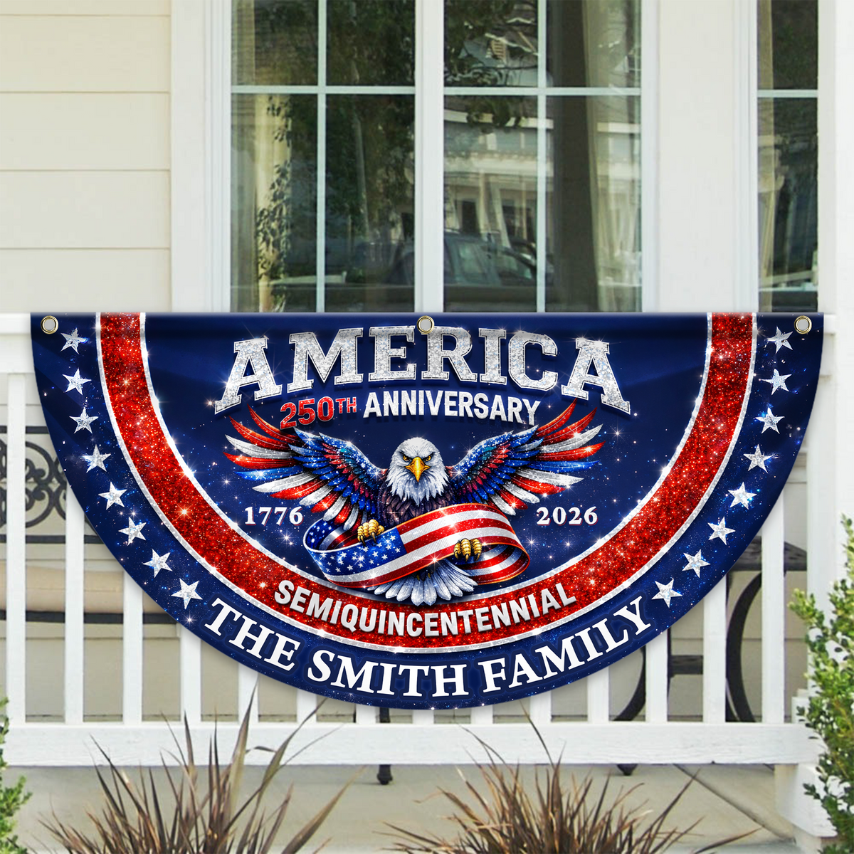 Custom Family Name America 250th Anniversary 1776-2026 Patriotic Eagle Non-Pleated Fan Flag HA75 920842