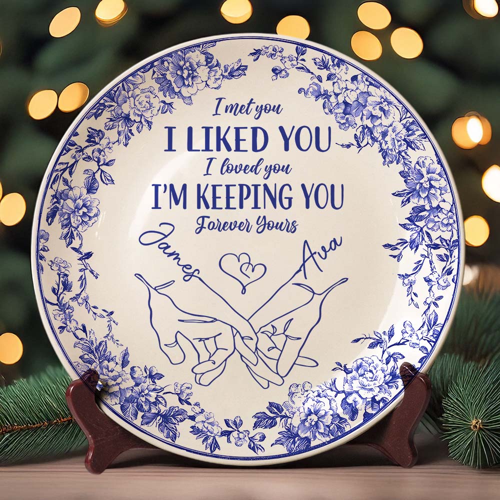 I'm Keeping You Forever Chinoiserie Toile De Jouy Style Couple Personalized Ceramic Plate Gift For Husband Wife, Anniversary HA75 892648
